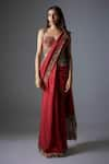 Buy_Rocky Star_Maroon Raw Silk Print Gardenia Sweetheart Border Pre-draped Saree With Blouse _at_Aza_Fashions