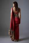 Shop_Rocky Star_Maroon Raw Silk Print Gardenia Sweetheart Border Pre-draped Saree With Blouse _at_Aza_Fashions