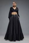 Buy_Rocky Star_Black Raw Silk Solid V Neck Frilly Neckline Blouse With Belted Lehenga _at_Aza_Fashions