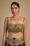 Buy_Rocky Star_Gold Poly Lurex And Net Embroidery Sequins Tribal Blouse With Frilled Lehenga _Online_at_Aza_Fashions