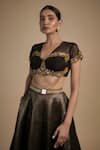 Buy_Rocky Star_Gold Raw Silk Embroidery Sequins V Neck Tribal Blouse With Lehenga _Online_at_Aza_Fashions