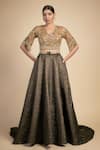 Buy_Rocky Star_Gold Skin Net And Poly Lurex Embroidery Sequins V Neck Sheer Blouse With Lehenga _at_Aza_Fashions