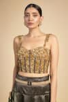 Buy_Rocky Star_Gold Skin Net And Poly Lurex Embroidery Sequins Cluster Corset With Lehenga _Online_at_Aza_Fashions