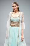 Buy_Rocky Star_Blue Net Embroidery Floral Blouse Scoop Frilled Cape And Placement Lehenga Set _Online_at_Aza_Fashions