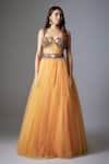 Buy_Rocky Star_Orange Net Embroidery Floral Sweetheart Neck Sequin Corset Gown _at_Aza_Fashions