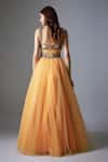 Shop_Rocky Star_Orange Net Embroidery Floral Sweetheart Neck Sequin Corset Gown _at_Aza_Fashions