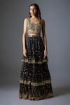 Buy_Rocky Star_Black Net Embroidery Sequins U Neck Tiered Lehenga With Blouse _at_Aza_Fashions