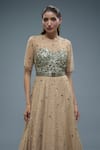 Rocky Star_Beige Net Embroidery Sequins Round Frill Flared Gown _Online_at_Aza_Fashions