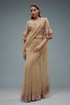 Buy_Rocky Star_Beige Net Embroidery Sequins Round Pre-draped Saree With Blouse _at_Aza_Fashions