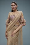 Rocky Star_Beige Net Embroidery Sequins Round Pre-draped Saree With Blouse _Online_at_Aza_Fashions