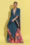 Buy_Rishi and Vibhuti_Blue Crepe Embellished V Neck Neckline Kaftan With Printed Flared Pant _at_Aza_Fashions