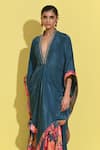 Rishi and Vibhuti_Blue Crepe Embellished V Neck Neckline Kaftan With Printed Flared Pant _Online_at_Aza_Fashions