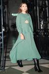 Buy_Leh Studios_Green Viscose Round Neck High-low Draped Cut-out Dress _at_Aza_Fashions
