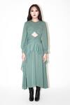Leh Studios_Green Viscose Round Neck High-low Draped Cut-out Dress _Online_at_Aza_Fashions