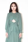 Buy_Leh Studios_Green Viscose Round Neck High-low Draped Cut-out Dress _Online_at_Aza_Fashions