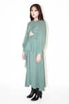 Shop_Leh Studios_Green Viscose Round Neck High-low Draped Cut-out Dress _Online_at_Aza_Fashions