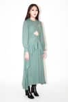 Leh Studios_Green Viscose Round Neck High-low Draped Cut-out Dress _at_Aza_Fashions