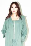 Leh Studios_Green 100% Viscose Lapel Collar Olive Oversized Trench Coat _Online_at_Aza_Fashions