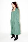Buy_Leh Studios_Green 100% Viscose Lapel Collar Olive Oversized Trench Coat _Online_at_Aza_Fashions