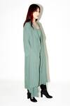 Shop_Leh Studios_Green 100% Viscose Lapel Collar Olive Oversized Trench Coat _Online_at_Aza_Fashions