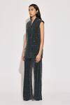 Shop_TWINKLE HANSPAL_Black Georgette Sequins Embellished Blazer And Wide Leg Pant Set _Online_at_Aza_Fashions