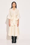 Buy_TWINKLE HANSPAL_Ivory Chanderi Embroidery Collared Tie Up Shirt And Bloom Midi Skirt _at_Aza_Fashions