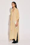 Buy_TWINKLE HANSPAL_Beige Crepe Print Foil Tie-up Neck Bloom Kaftan _Online_at_Aza_Fashions