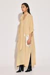 Shop_TWINKLE HANSPAL_Beige Crepe Print Foil Tie-up Neck Bloom Kaftan _Online_at_Aza_Fashions