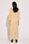 Shop_TWINKLE HANSPAL_Beige Crepe Print Foil Tie-up Neck Bloom Kaftan _at_Aza_Fashions