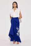 Buy_TWINKLE HANSPAL_White Cotton, Poplin, Silk Embroidery Collared Boxy Shirt And Floral Draped Skirt _at_Aza_Fashions