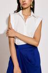 TWINKLE HANSPAL_White Cotton, Poplin, Silk Embroidery Collared Boxy Shirt And Floral Draped Skirt _at_Aza_Fashions