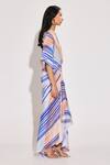 TWINKLE HANSPAL_Blue Crepe Print Abstract Stripe One Shoulder Neck Draped Maxi Dress _at_Aza_Fashions