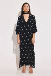 Buy_TWINKLE HANSPAL_Black Crepe Embroidery Ditsy Bloom V Neck Kaftan Dress _at_Aza_Fashions