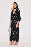 TWINKLE HANSPAL_Black Crepe Embroidery Ditsy Bloom V Neck Kaftan Dress _Online_at_Aza_Fashions