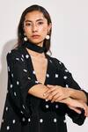 Buy_TWINKLE HANSPAL_Black Crepe Embroidery Ditsy Bloom V Neck Kaftan Dress _Online_at_Aza_Fashions