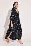 Shop_TWINKLE HANSPAL_Black Crepe Embroidery Ditsy Bloom V Neck Kaftan Dress _at_Aza_Fashions