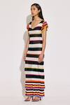 TWINKLE HANSPAL_Multi Color Knitted Cotton Viscose Striped V Neck Dress _Online_at_Aza_Fashions