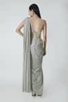 Shop_Chhaya Mehrotra_Silver Silk Satin, Lycra Rhinestones, Star Shimmer Pre-draped Saree And Bralette _at_Aza_Fashions