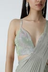 Chhaya Mehrotra_Silver Silk Satin, Lycra Rhinestones, Star Shimmer Pre-draped Saree And Bralette _at_Aza_Fashions