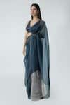 Buy_Chhaya Mehrotra_Blue Silk Satin, Organza Rhinestones, Beads Embellished Saree With Bralette _at_Aza_Fashions