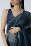 Chhaya Mehrotra_Blue Silk Satin, Organza Rhinestones, Beads Embellished Saree With Bralette _Online_at_Aza_Fashions