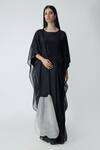 Buy_Chhaya Mehrotra_Black Silk Satin, Organza Rhinestones, Applique Pallu Saree And Kaftan Blouse _at_Aza_Fashions