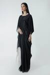 Chhaya Mehrotra_Black Silk Satin, Organza Rhinestones, Applique Pallu Saree And Kaftan Blouse _Online_at_Aza_Fashions