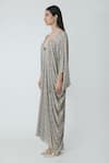 Buy_Chhaya Mehrotra_Silver Silk Crepe Embellished Rhinestone V-neck Eden Geometric Kaftan _Online_at_Aza_Fashions