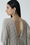 Chhaya Mehrotra_Silver Silk Crepe Embellished Rhinestone V-neck Eden Geometric Kaftan _at_Aza_Fashions