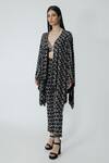 Shop_Chhaya Mehrotra_Black Brocade, Silk Rhinestones V-neck Embellished Cape Pant Set _Online_at_Aza_Fashions