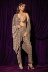 Buy_Chhaya Mehrotra_Brown Brocade Embroidery Sweetheart Neck Metallic Floral Bralette _at_Aza_Fashions