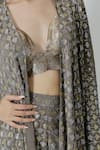 Chhaya Mehrotra_Brown Silk Crepe Embellished Rhinestone Open Geometric Cape _at_Aza_Fashions