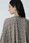 Buy_Chhaya Mehrotra_Brown Silk Crepe Embellished Rhinestone Open Geometric Cape 