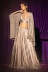 Buy_Chhaya Mehrotra_Silver Lehengas Silk Satin Embellished Rhinestones Cape Open Neoma Set With _at_Aza_Fashions